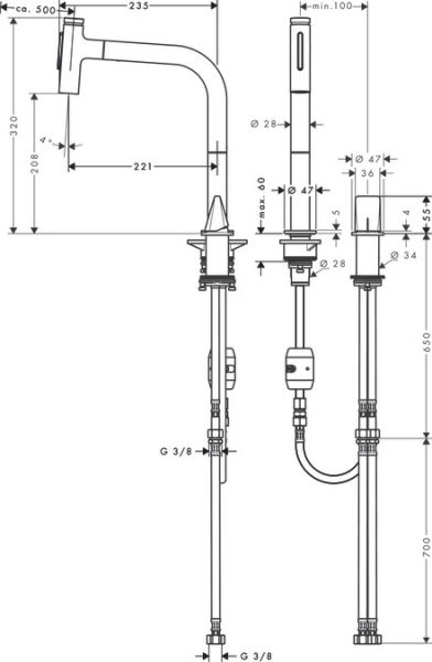 Hansgrohe Metris Select M71 2-Loch Einhebel-Küchenmischer 200, Ausziehbrause, 2jet