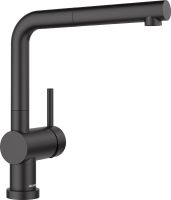 Blanco Linus-S-F Küchen-Einhebelmischer mit Ausziehbrause, für Vorfenstermontage, schwarz matt 527523