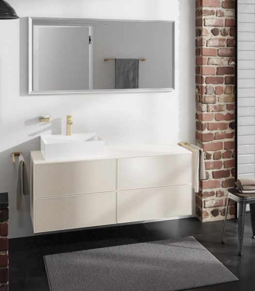 hansgrohe Xevolos E Unterschrank 137cm für Aufsatzwaschtisch links mit Konsole, 4 Schubkästen sandbeige matt sandbeige metallic 54237790