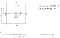 Vorschau: Villeroy&Boch Squaro Infinity Quaryl®-Duschwanne, lange Seite geschnitten an der Wand, 90x75cm, technische Zeichnung