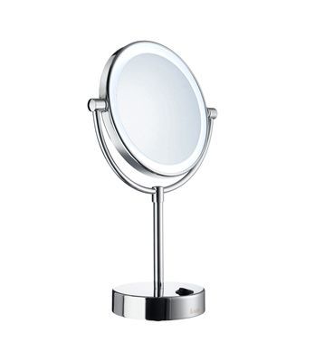 Smedbo Outline runder Kosmetikspiegel mit LED- Beleuchtung Dual Light Standmodell, chrom