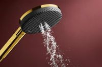 Vorschau: hansgrohe Raindance Alive Select S Duschset 125 3 Strahlarten, Duschstange 65cm, polished gold optic