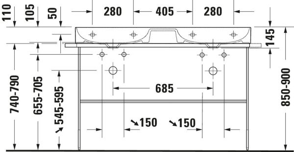 Duravit DuraSquare Metallkonsole bodenstehend/Wandmontage zu Waschtisch 235312, schwarz matt 003117446000