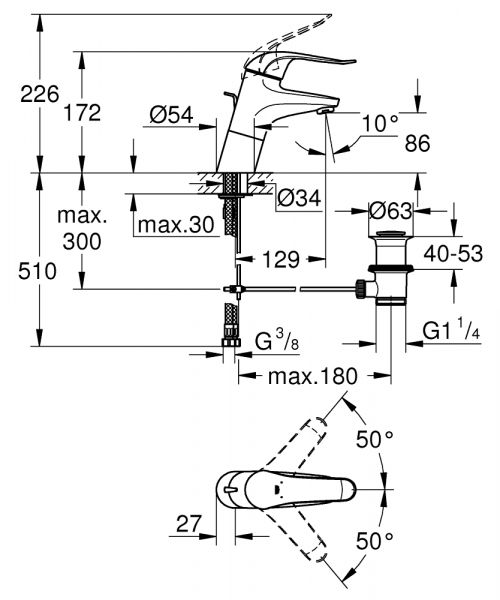 Grohe Euroeco Special Einhand-Waschtischbatterie grande mit Ablaufgarnitur, chrom