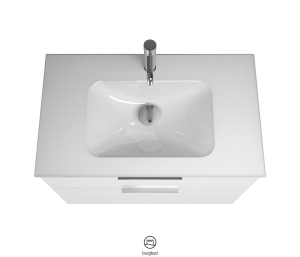 Burgbad Eqio Glas-Waschtisch mit Waschtischunterschrank, 2 Auszüge, 82cm, weiß hochglanz, Griff chrom SEYX082F2009A0070G0146 5