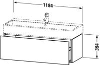 Vorschau: Duravit L-Cube Waschtischunterschrank wandhängend 118x46cm mit 1 Schublade für Vero Air 235012, techn. Zeichnung