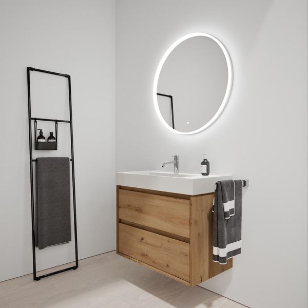 Burgbad Devio Mineralguss-Waschtisch 80cm mit Unterschrank, 2 Auszüge, eiche dekor urban SHKH081