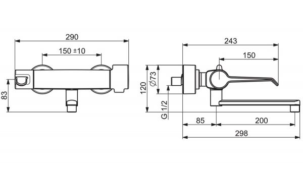 Hansa Hansaclinica Waschtisch-Thermostat-Wandbatterie, Bedienhebel lang, 285mm, chrom