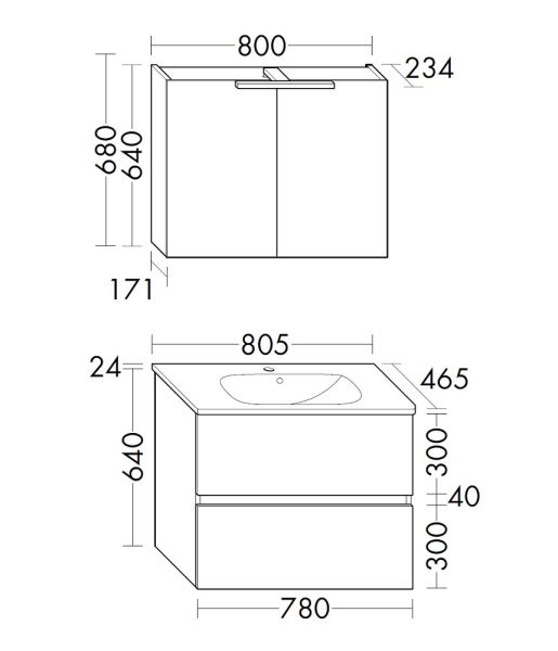 Burgbad Rocio Badmöbelset 80cm mit Keramik-Waschtisch, Spiegelschrank & Unterschrank SGYQ080