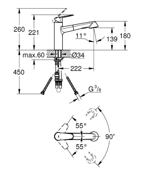 Grohe Eurodisc Cosmopolitan Einhand-Spültischbatterie, herausziehbare Spülbrause, chrom