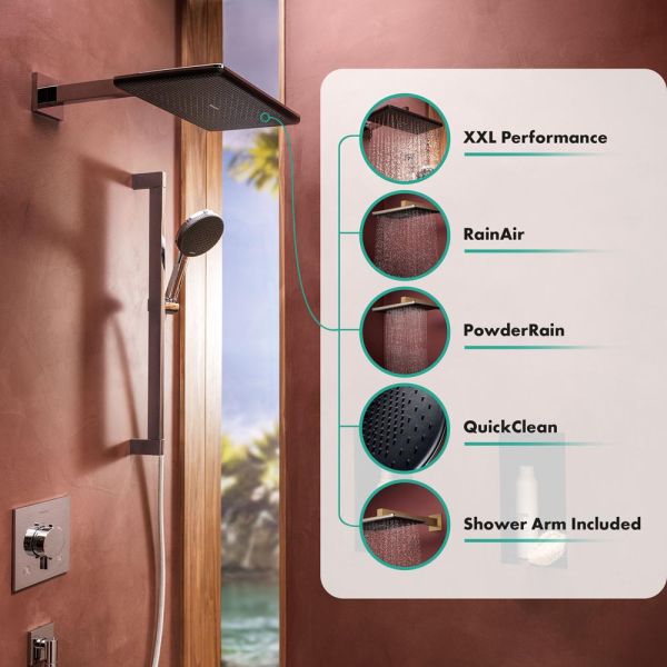 hansgrohe Raindance Alive Q Duschkopf 210/340 2 Strahlarten mit Brausearm, brushed bronze