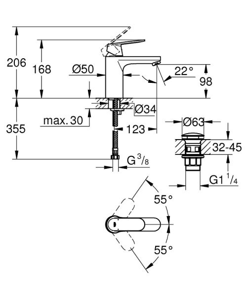 Grohe Eurosmart Cosmopolitan Einhand-Waschtischbatterie, M-Size, chrom 23926000 1