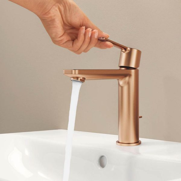Grohe Lineare Badarmatur S-Size, Zugstangen-Ablaufgarnitur, wassersparend, warm sunset gebürstet 32114DL1