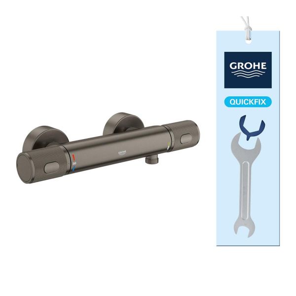 Grohe Precision Feel Thermostat-Brausebatterie mit ProGrip Rändelstruktur, hard graphite gebürstet