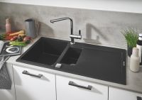 Vorschau: Grohe K500 60-C Kompositspüle mit Abtropffläche und Zusatzbecken, granit schwarz