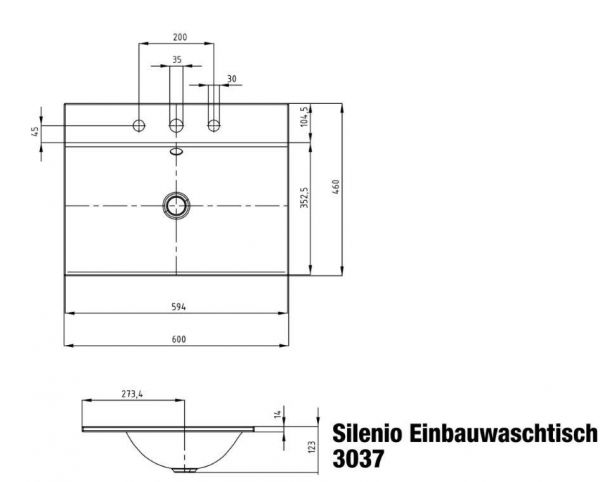 Kaldewei Silenio Einbauwaschtisch 60x46x14cm, Perl-Effekt Mod. 3037