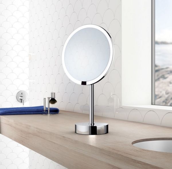 Smedbo Outline Kosmetikspiegel rund mit Sensor LED-Beleuchtung Dual Light, Standmodell, chrom FK488EP