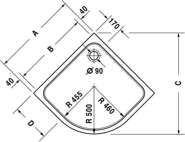 Duravit D-Code Duschwanne Viertelkreis 90x90cm, weiß