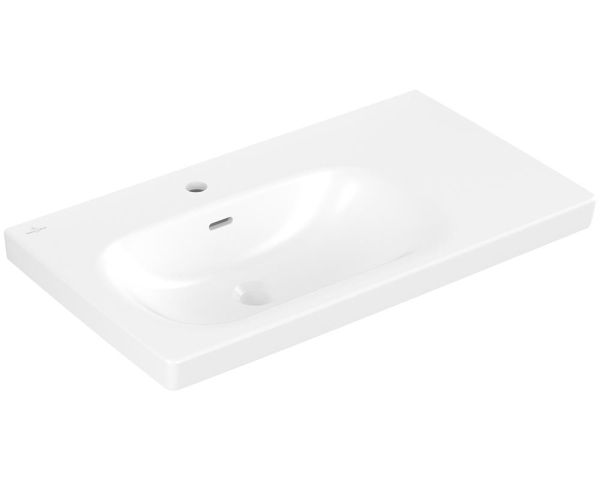 Villeroy&Boch Skyla Waschtisch 80x46cm, Ablagefläche rechts mit Hahnloch mit Überlauf, stone white 5A52L1RW