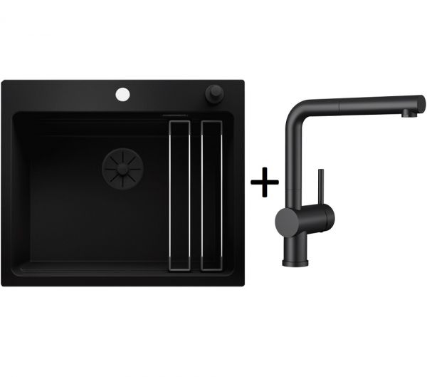 Blanco Etagon 6 Granitspüle mit Linus-S Einhebel-Küchenmischer, Komplett-Set, schwarz matt