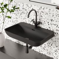 Vorschau: Steinberg Serie 440 Wandwaschtisch aus Mineo Stone mit Überlauf, matt black 4406112S