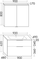 Vorschau: Burgbad Eqio Slim Badmöbel-Set 92cm mit LED-Spiegelschrank, Waschtisch & Unterschrank