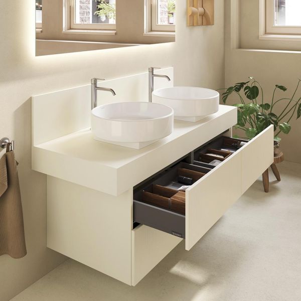 Duravit Balcoon Konsole 140x55cm für 2 Aufsatzwaschbecken, elfenbein matt