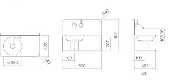 Alape S19-Serie Waschplatz-Set rechteckig 60x36cm, weiß/ schwarz matt ProShield WP.S19.1
