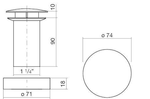 Alape VT.3 Schaftventil 1 1/4" für Becken ohne Überlauf, Haube Ø 74 mm, chrom