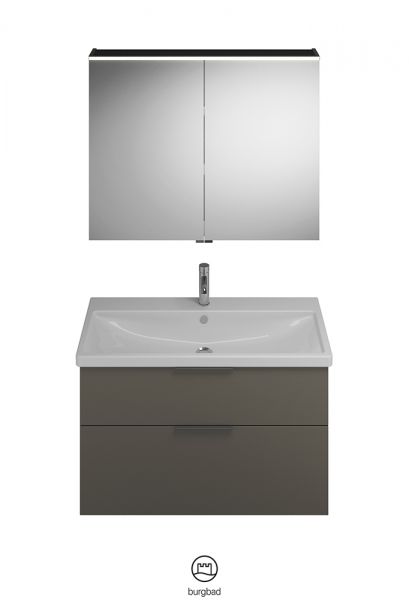 Burgbad Eqio Badmöbel-Set 103cm, Spiegelschrank, Keramik-Waschtisch und WT-Unterschrank