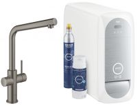 Grohe Blue Home Einhand-Spültischbatterie mit Filterfunktion, Bluetooth und WIFI, L-Auslauf 31454AL1 hard graphite gebürstet