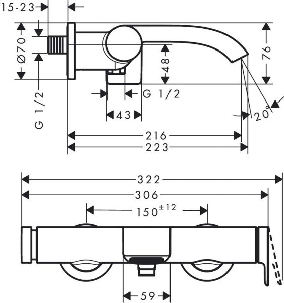 Hansgrohe Vivenis Einhebel-Wannenarmatur Aufputz, chrom 75420000