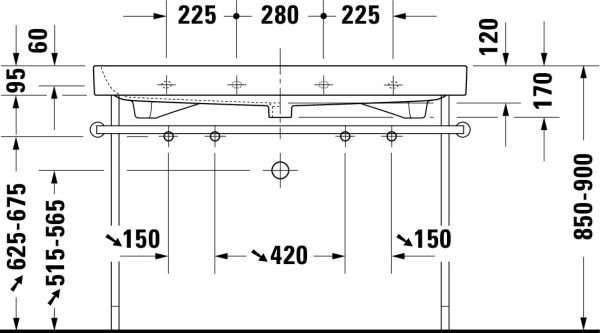 Duravit Happy D.2 Waschtisch 120x50,5cm, mit Überlauf, ohne Wondergliss, weiß 2318120024