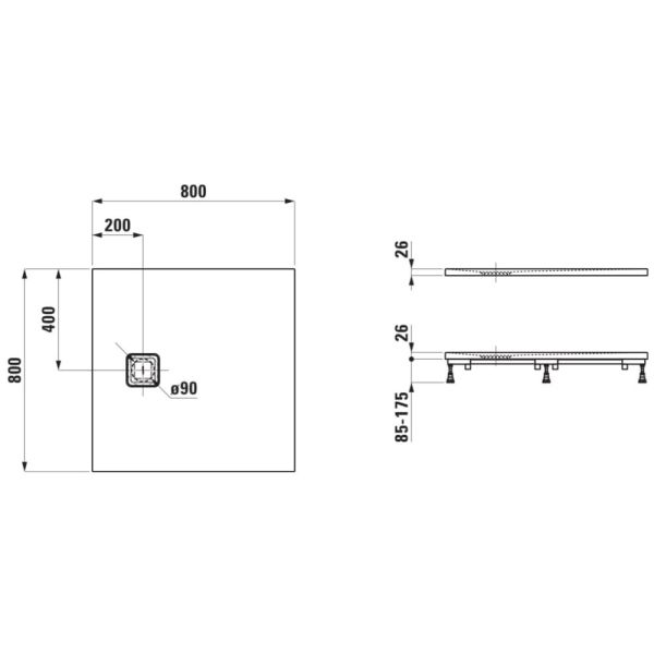 Laufen Solutions 2.0 Marbond Duschwanne 80x80x2,6cm, quadratisch