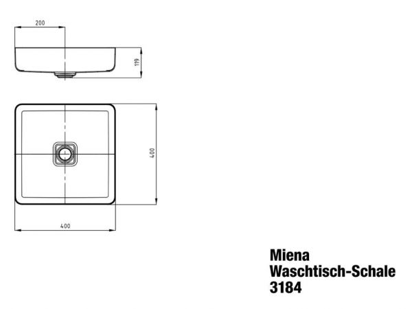 Kaldewei Miena Waschtisch-Schale eckig 40x40cm, mit pflegeleichter Perl-Effekt, Mod. 3184