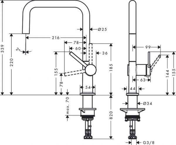 Hansgrohe Talis M54 Einhebel-Küchenmischer U 220, 1jet