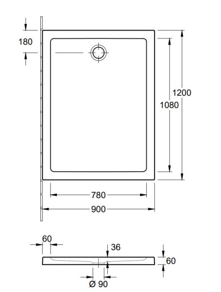 Villeroy&Boch O.Novo Keramik-Duschwanne 120x90x60cm 6210G401