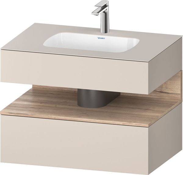 Duravit Qatego Einbauwaschtisch mit Unterschrank 80x55cm in taupe matt, mit offenem Fach in eiche marmoriert QA4785