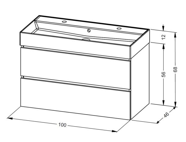 RIHO Spring Rise Waschtisch mit Waschtischunterschrank 100x46cm, 2 Hahnlöcher, 2 Schubladen