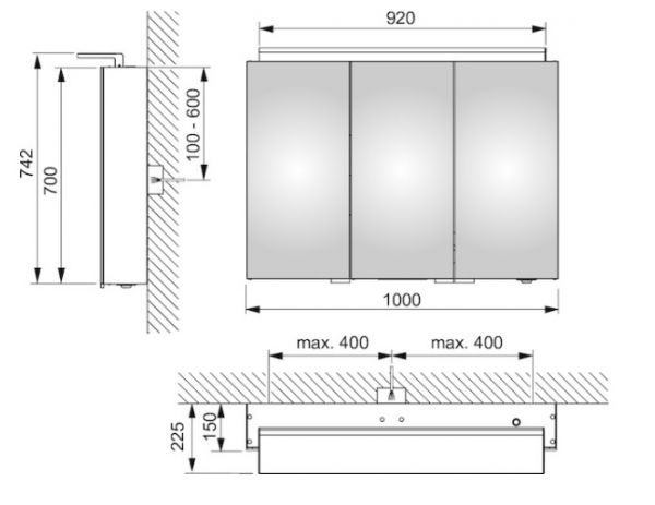 Keuco Royal L1 Spiegelschrank mit Schubkästen 100x74,2cm, silber-gebeizt-eloxiert