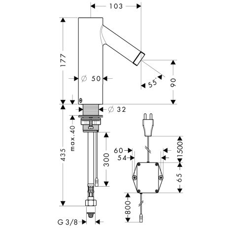 Axor Starck Elektronik-Waschtischmischer m. Temperaturvoreinstellung m. Netzanschluss 230V
