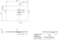 Vorschau: Villeroy&Boch Squaro Infinity Quaryl®-Duschwanne, Eckeinbau rechts gegen Wand, 100x70cm, technische Zeichnung