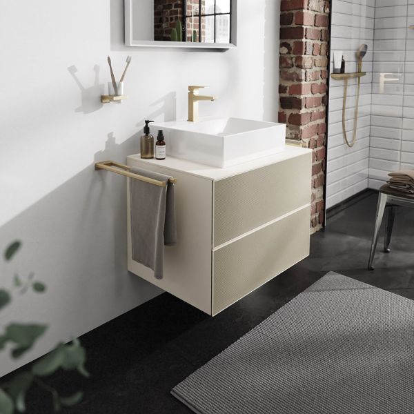 Hansgrohe Xevolos E Waschtischunterschrank 78x55cm für Aufsatzwaschtisch mit Konsole, 2 Schubkästen, sandbeige matt bronze struktur 54188390