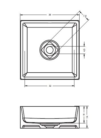 RIHO Solid Surface Thin Aufsatzwaschtisch eckig ohne Hahnloch 38x38x14cm, seidenmatt weiß