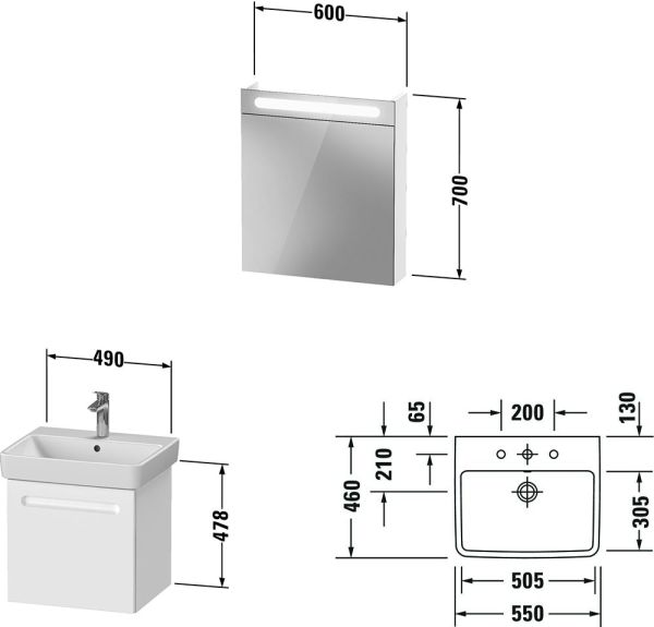 Duravit No.1 Badmöbel-Set 55cm mit Waschtisch und Spiegelschrank