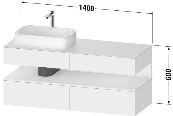 Duravit Qatego Unterschrank für Aufsatzbecken 140cm, Ausschn. links, weiß supermatt Antifingerprint