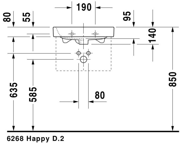 Duravit Happy D.2 Möbelhandwaschbecken 50x36cm, mit Hahnloch und Überlauf, WonderGliss, weiß 07105000001