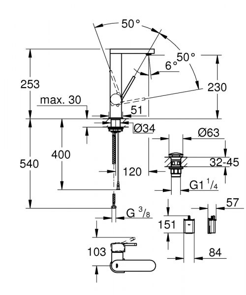 Grohe Plus Einhand-Waschtischbatterie mit digitalem Display, L-Size, chrom