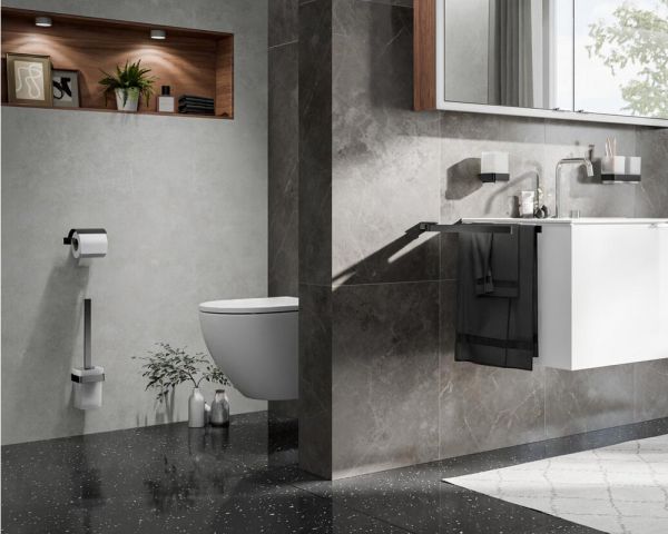 emco loft Toilettenbürstengarnitur Kristallglas satiniert in schwarzchrom gebürstet 