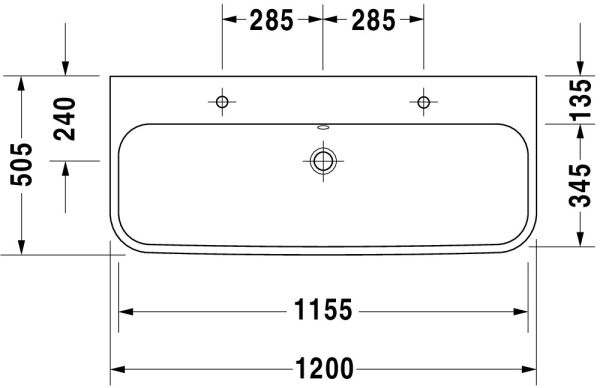 Duravit Happy D.2 Waschtisch rechteckig 120x50,5cm, mit Überlauf, 2 Hahnlöcher, weiß 2318120024